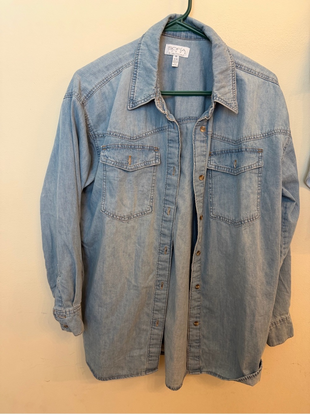Womens Kong sleeved jean button up shirts light and dark wash both medium
